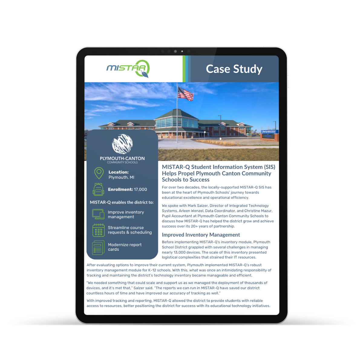 plymouth canton case study on tablet